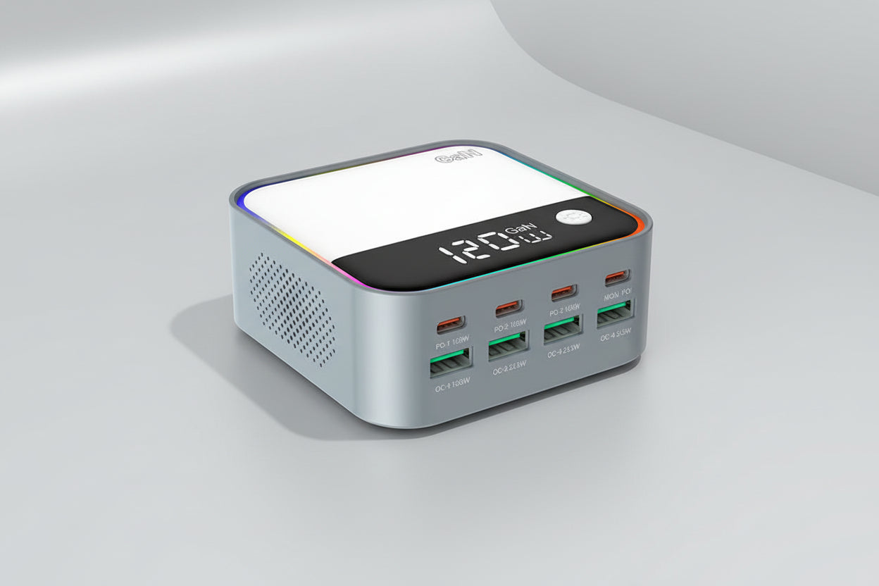 Banoc 120W GaN3 Charging Station – 8-Port USB-C with Digital Display & RGB Light