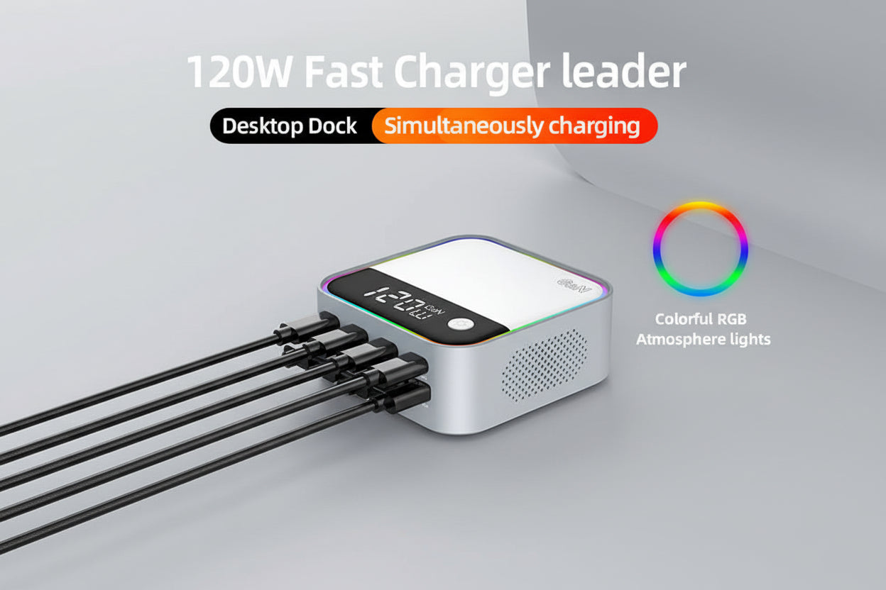 Banoc 120W GaN3 Charging Station – 8-Port USB-C with Digital Display & RGB Light