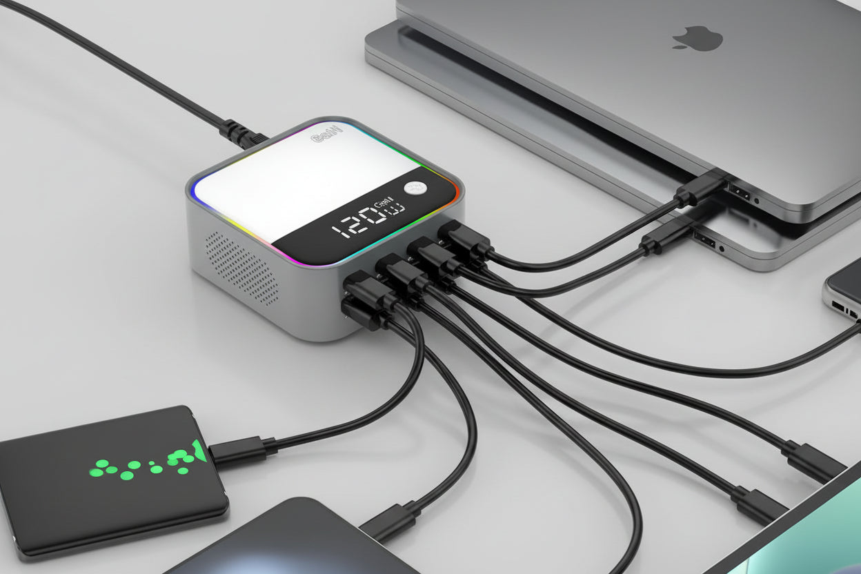 Banoc 120W GaN3 Charging Station – 8-Port USB-C with Digital Display & RGB Light
